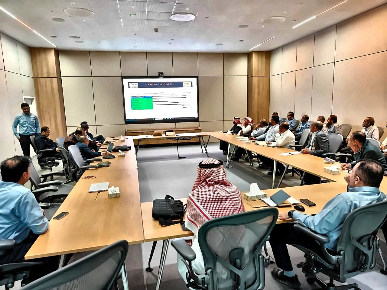 Reviewing baseline schedule at SABIC STC Mega Project kickoff